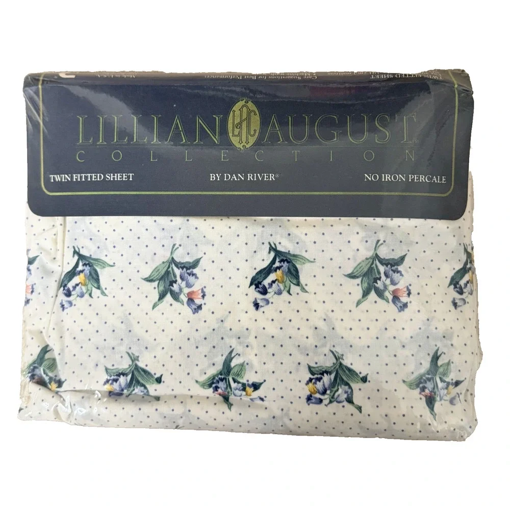 Lillian August Dan River Floral Polka Dot No-iron Percale Twin Fitted Sheet NEW